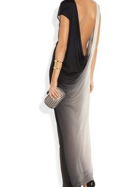 NWT Helmut Lang Shadow Ombre Backless Maxi Dress in Black and Gray Size Medium